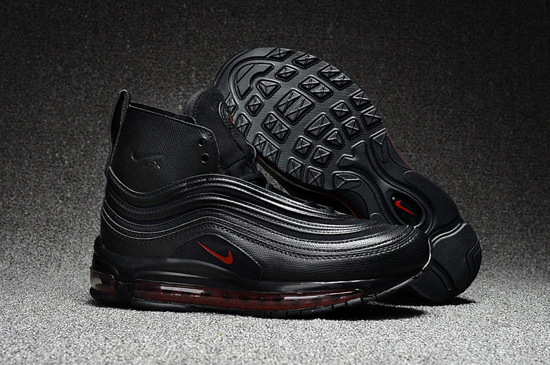2017 Men Nike Air Max 97 High All Black Red - Click Image to Close
